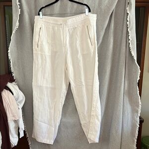 Athleta Men's Women white 100% linen wide leg pant